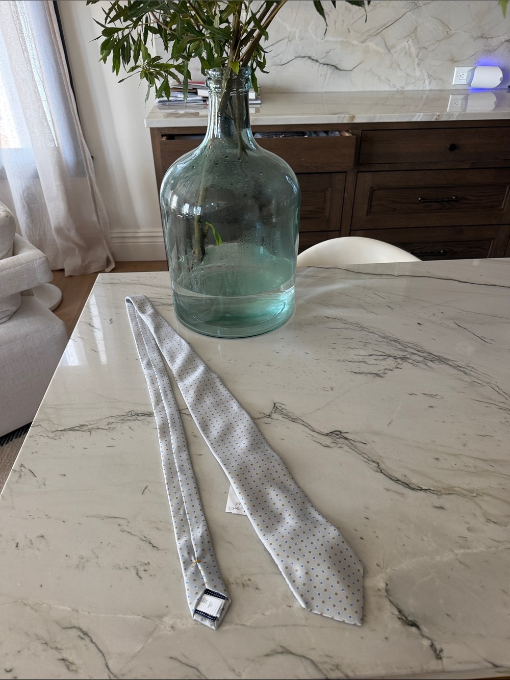 Silver with blue and gold dots Men's Tie